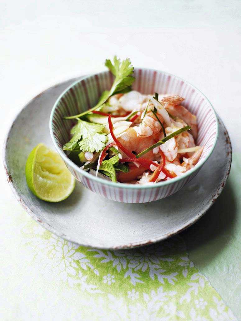 Feature on thai food, prawn salad